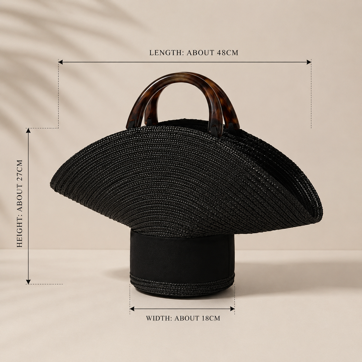 Azzuramare The Noiréa luxury black hat shaped beach bag with wooden handles